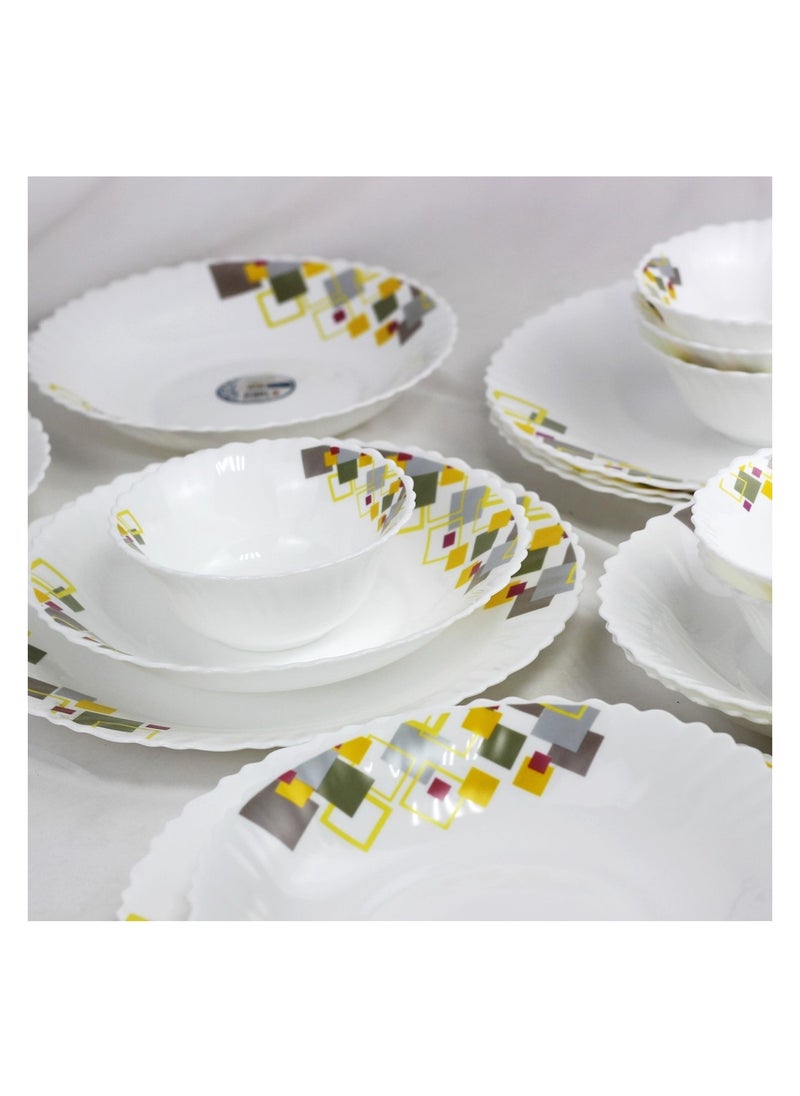 Melrich 12 Pcs Opal ware Dinnerware set 4 x Dinner plate 4 x Dessert Plates 4 x Bowls Dishwasher Microwave safe Scratch Resistant