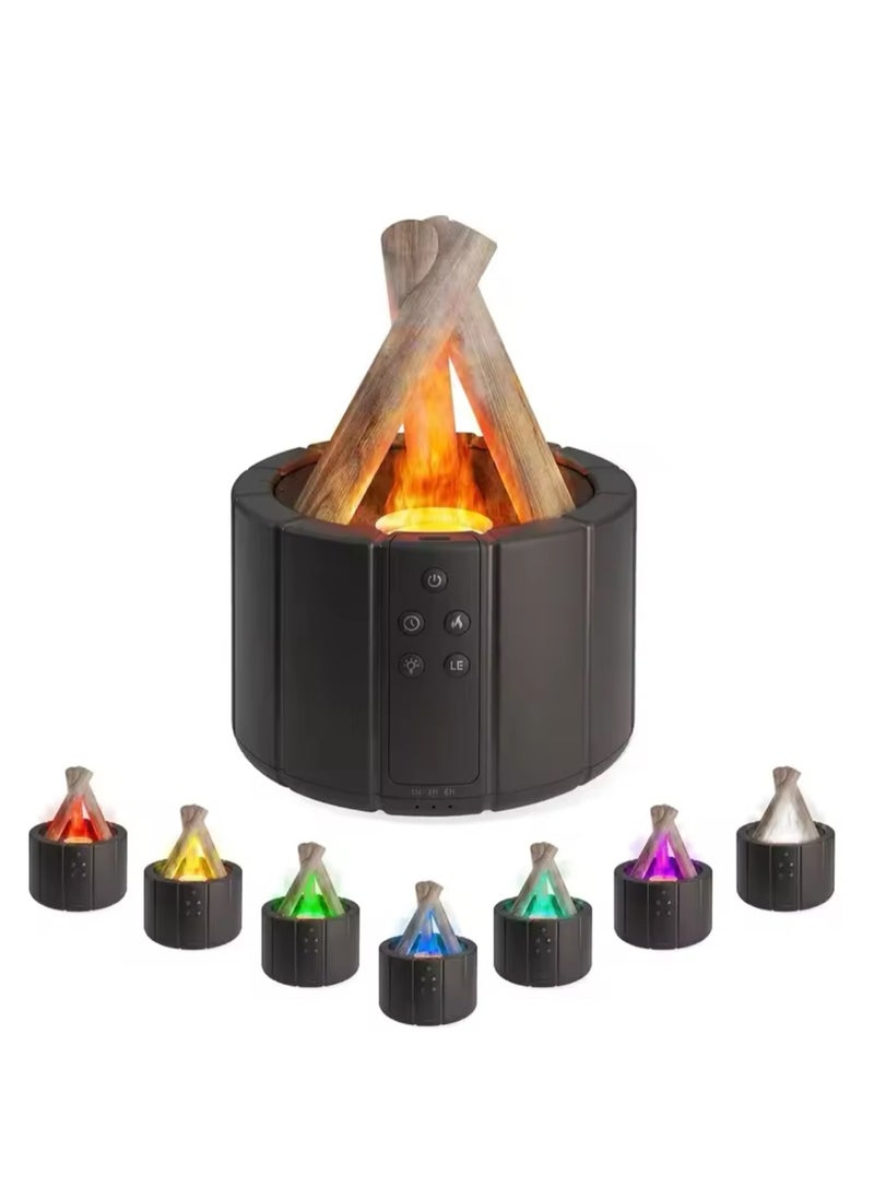 Air Humidifier Aroma Diffuser Remote Control USB Ultrasonic Bonfire Flame Light Home Essential Oil Fragrance Perfume Machine (Black)