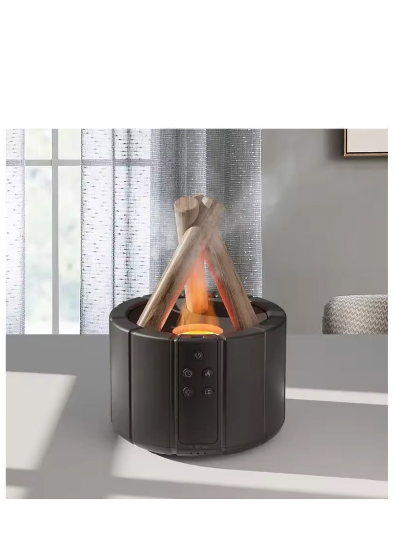 Air Humidifier Aroma Diffuser Remote Control USB Ultrasonic Bonfire Flame Light Home Essential Oil Fragrance Perfume Machine (Black)