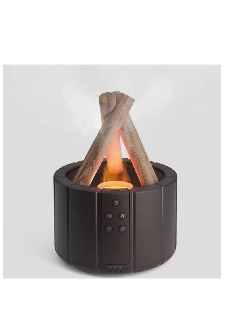 Air Humidifier Aroma Diffuser Remote Control USB Ultrasonic Bonfire Flame Light Home Essential Oil Fragrance Perfume Machine (Black)