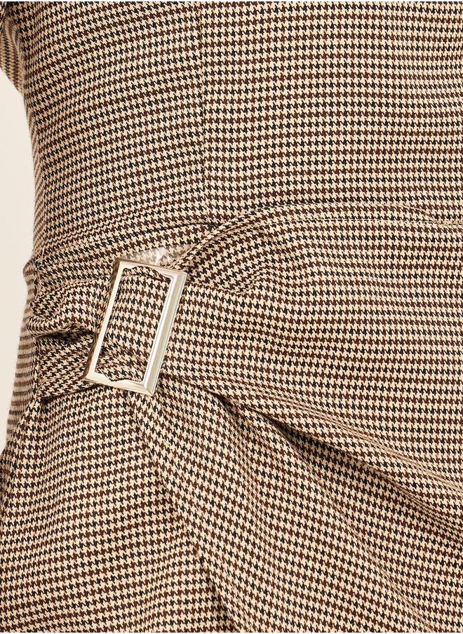 Houndstooth Wrap Blazer Knee Length Dress with Buckle Detail