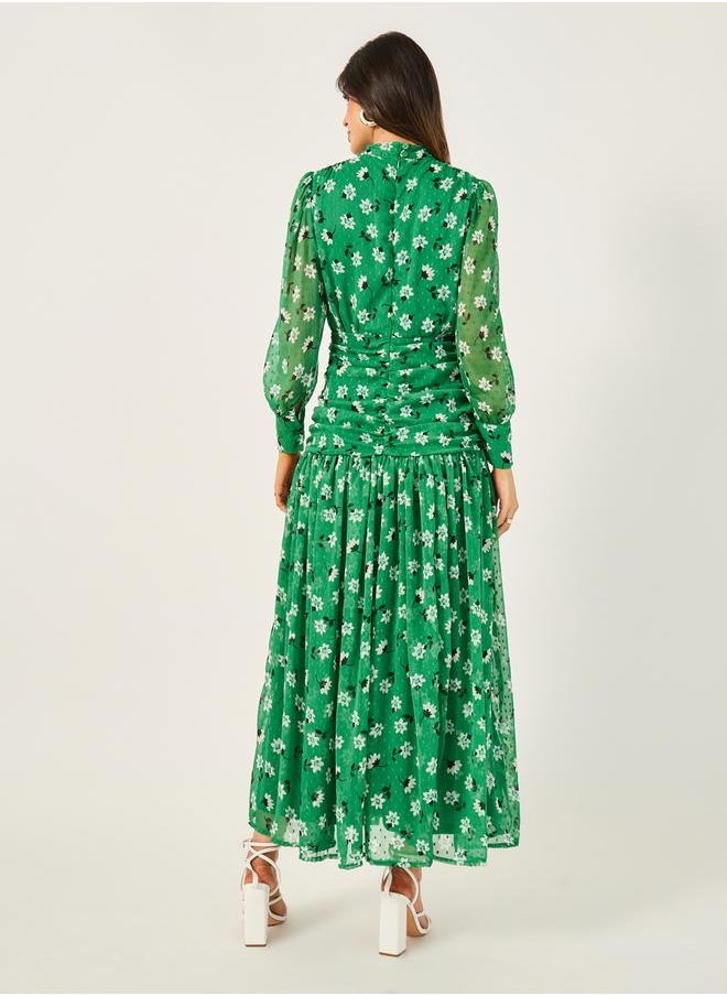All Over Print High Neck A-Line Maxi Dress