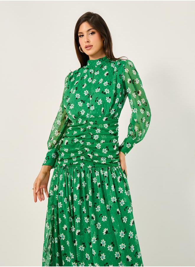 All Over Print High Neck A-Line Maxi Dress