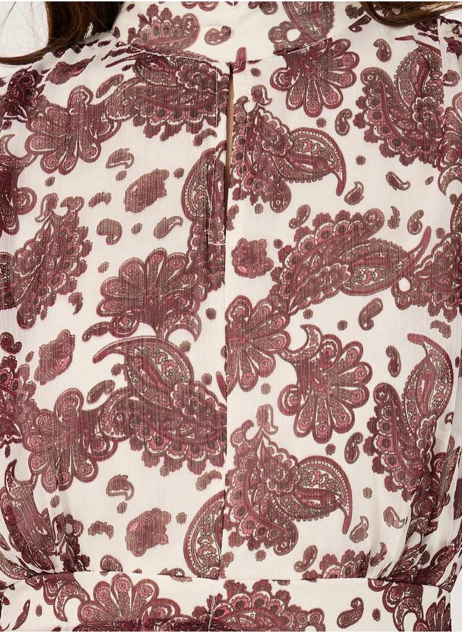 All Over Print High Neck A-Line Maxi Dress