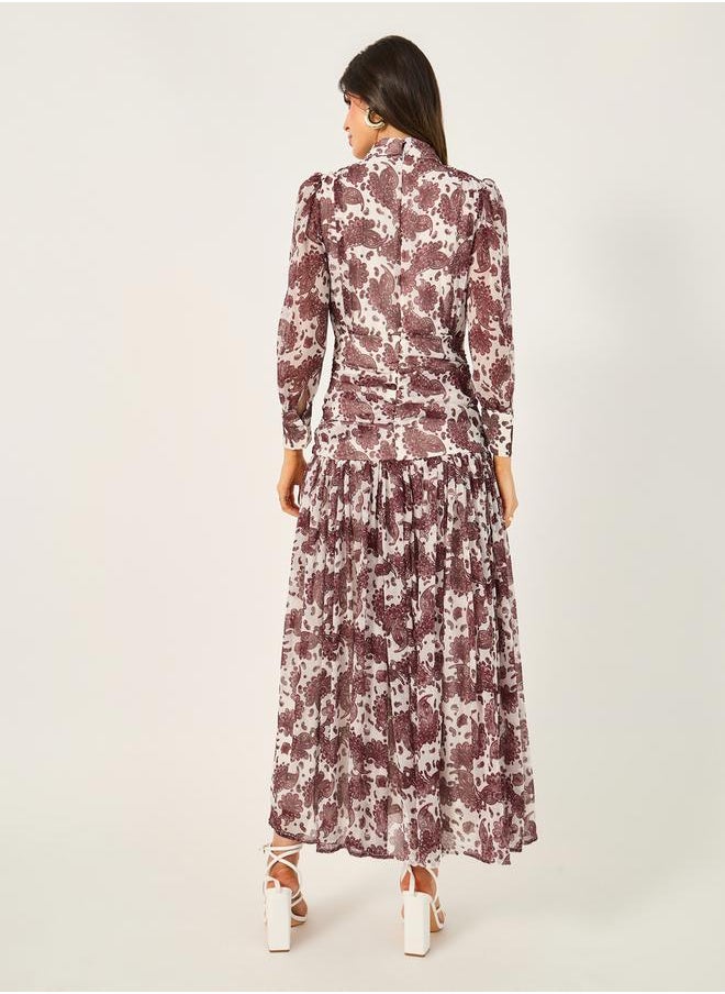 All Over Print High Neck A-Line Maxi Dress