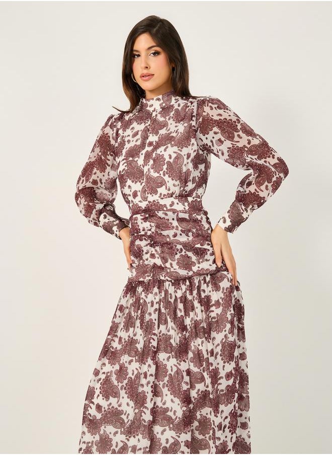 All Over Print High Neck A-Line Maxi Dress