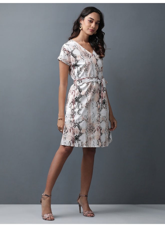 Women Casual Straight Animal Printed V-Neck Mid Dress