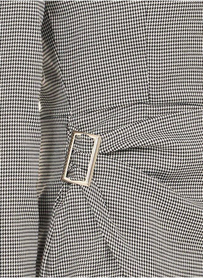 Houndstooth Wrap Blazer Knee Length Dress with Buckle Detail