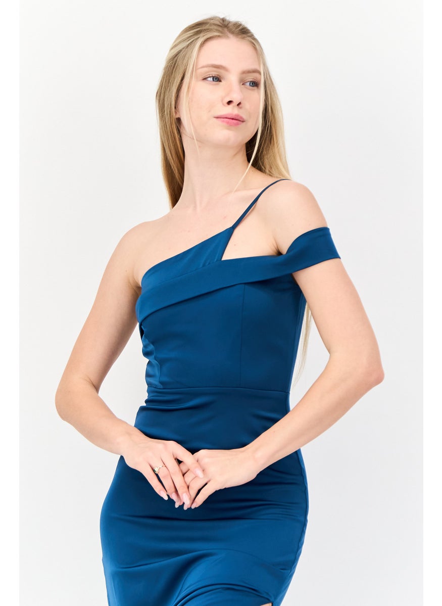 Women Plain Maxi Dress, Teal Blue