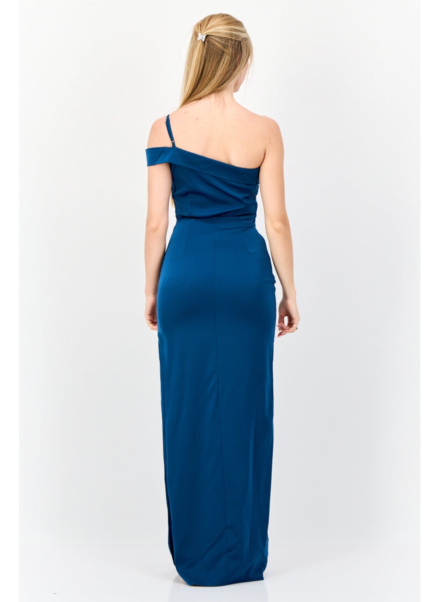 Women Plain Maxi Dress, Teal Blue
