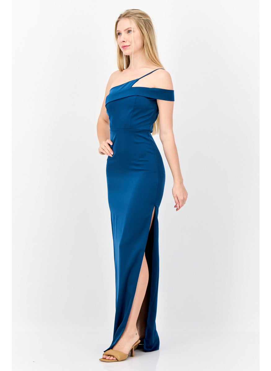 Women Plain Maxi Dress, Teal Blue