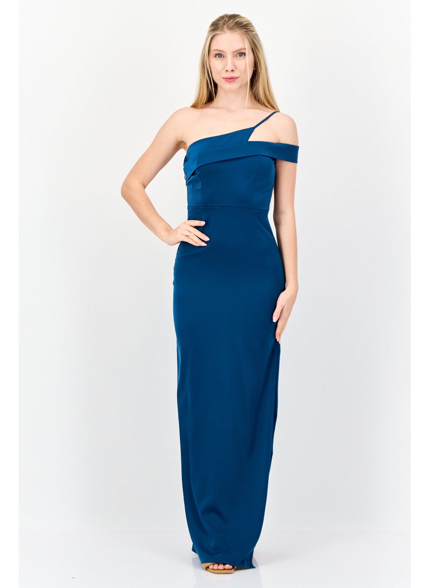 Women Plain Maxi Dress, Teal Blue