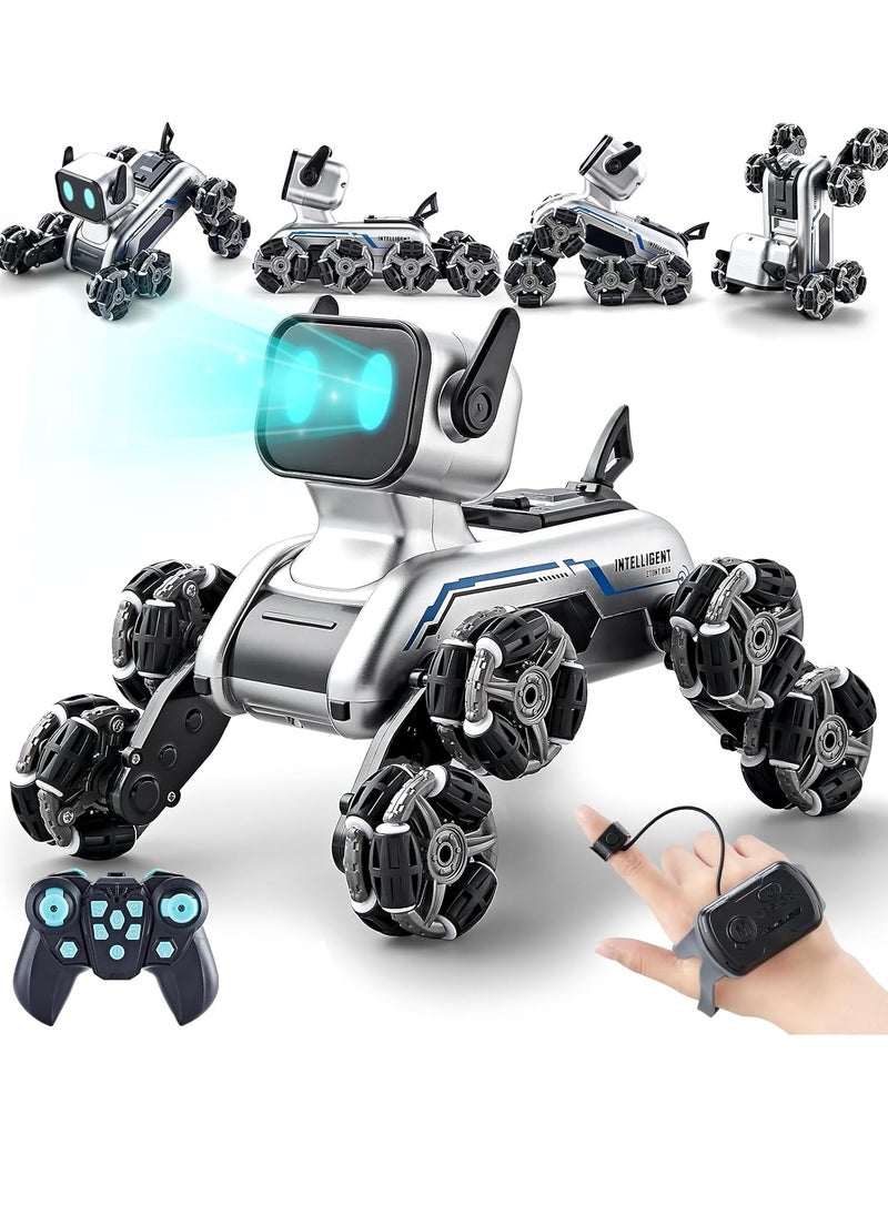 Remote Control Robot, 2.4Ghz Robot Dog, Eight-wheel Drive Stunt Robot, With Music & Light, Gesture Sensing Control, 2pcs Rechargeable Batteries, Birthday Gift for Boys Kids