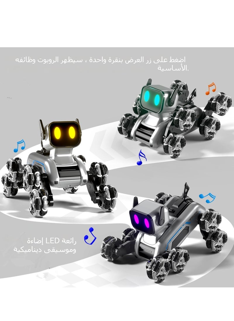 Remote Control Robot, 2.4Ghz Robot Dog, Eight-wheel Drive Stunt Robot, With Music & Light, Gesture Sensing Control, 2pcs Rechargeable Batteries, Birthday Gift for Boys Kids