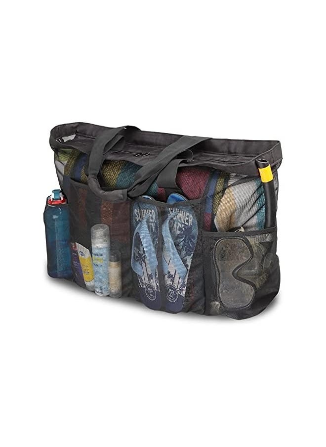 Extra Large Beach Bag, XL Mesh Tote with Zipper and Pockets Ideal for Your Family Beach Trip