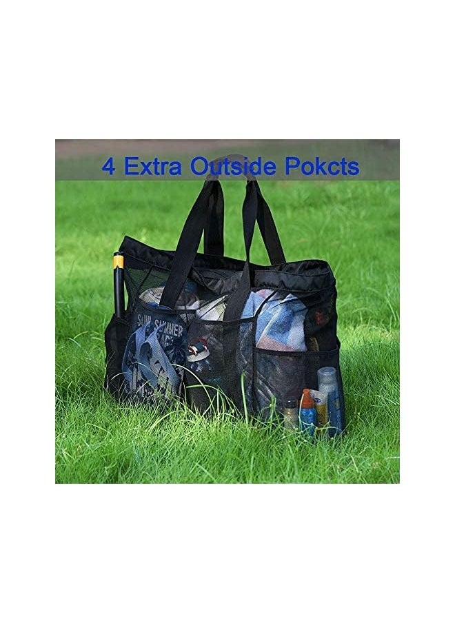 Extra Large Beach Bag, XL Mesh Tote with Zipper and Pockets Ideal for Your Family Beach Trip