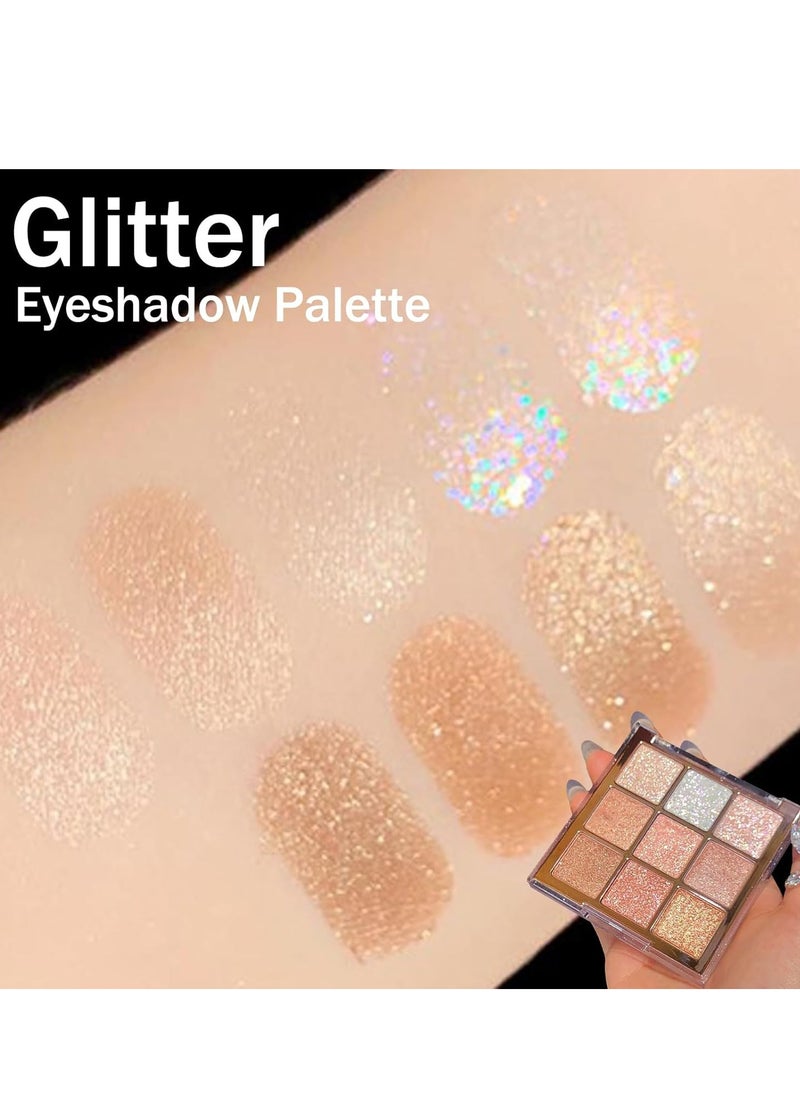 Eyeshadow Palette, Shimmer Eye Shadow Pallets for Women, 9 Colour Glitter Eye Make-Up Palettes, Gold, White, Pink Highly p i gmented Eye Shadow Palette for Girls Make Up