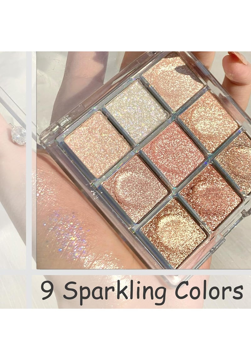Eyeshadow Palette, Shimmer Eye Shadow Pallets for Women, 9 Colour Glitter Eye Make-Up Palettes, Gold, White, Pink Highly p i gmented Eye Shadow Palette for Girls Make Up