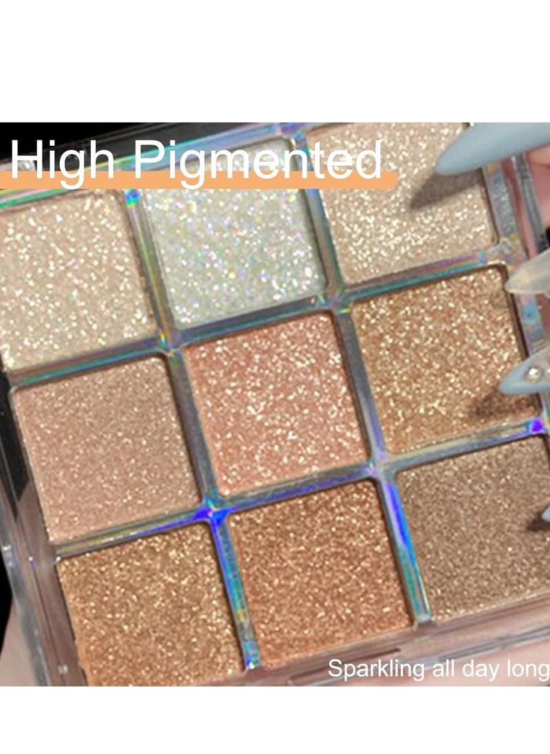 Eyeshadow Palette, Shimmer Eye Shadow Pallets for Women, 9 Colour Glitter Eye Make-Up Palettes, Gold, White, Pink Highly p i gmented Eye Shadow Palette for Girls Make Up