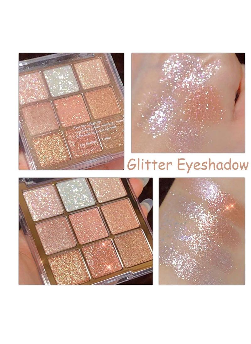 Eyeshadow Palette, Shimmer Eye Shadow Pallets for Women, 9 Colour Glitter Eye Make-Up Palettes, Gold, White, Pink Highly p i gmented Eye Shadow Palette for Girls Make Up