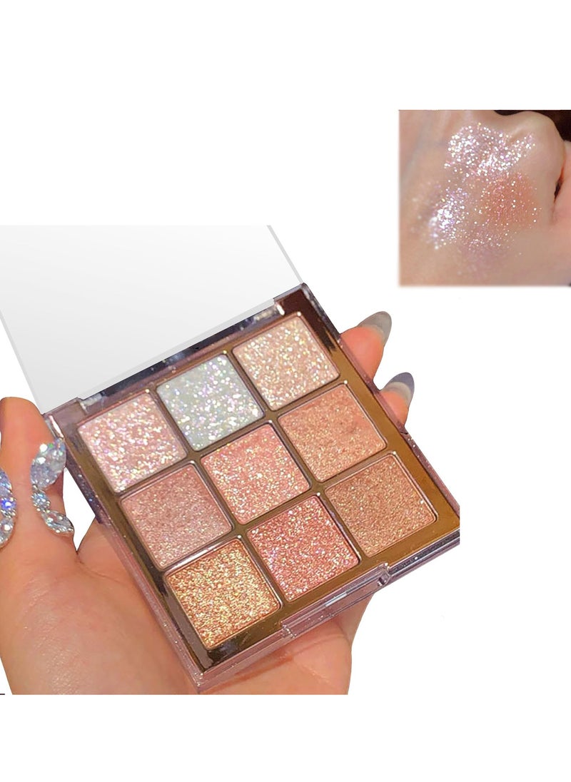 Eyeshadow Palette, Shimmer Eye Shadow Pallets for Women, 9 Colour Glitter Eye Make-Up Palettes, Gold, White, Pink Highly p i gmented Eye Shadow Palette for Girls Make Up