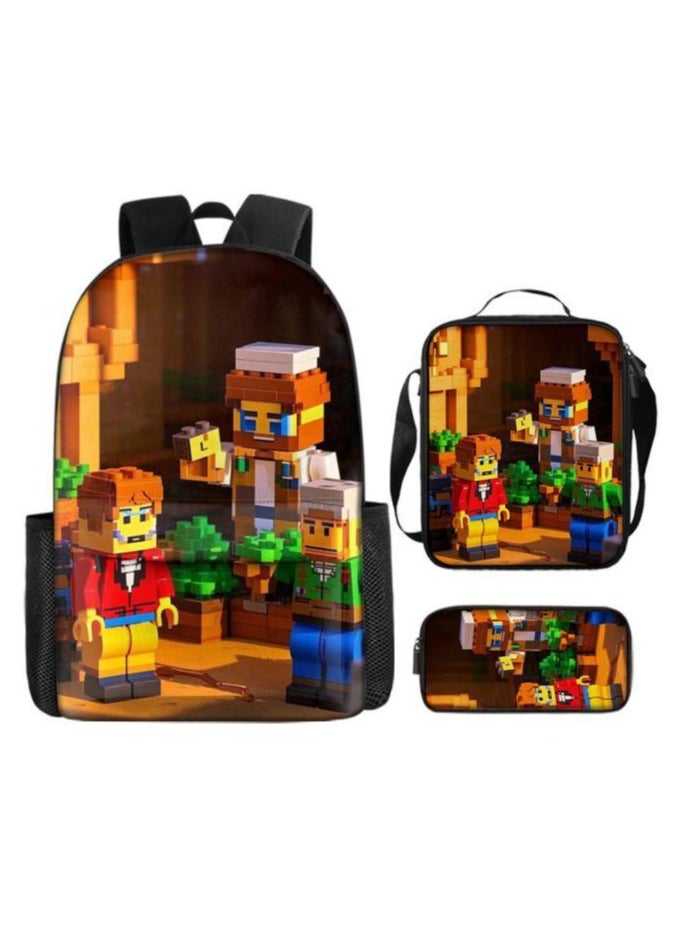 Cartoon three-piece schoolbag with front pocket - 1396