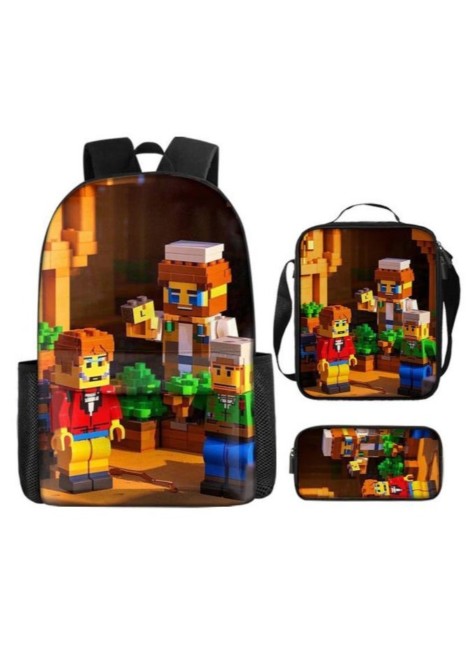 Cartoon three-piece schoolbag with front pocket - 1396