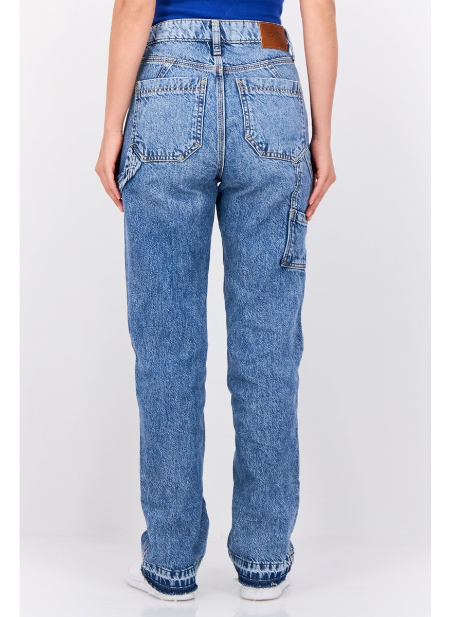 Women Straight Fit Washed Non-Stretchable Carpenter Jeans, Blue