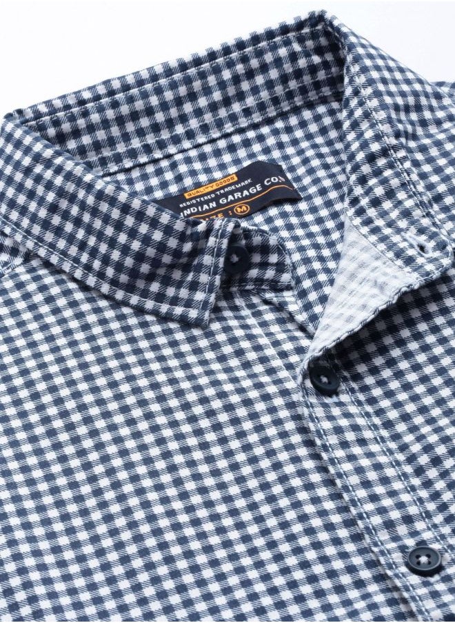 Men Regular Fit Checkered Full Sleeves Cutaway Collar Casual Shirt