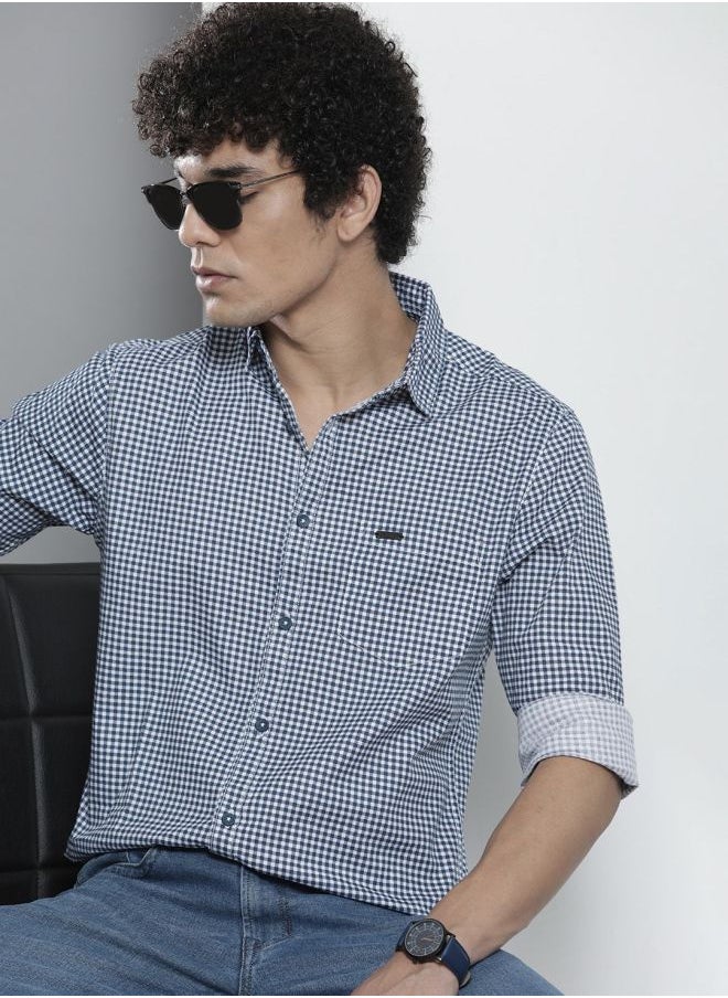 Men Regular Fit Checkered Full Sleeves Cutaway Collar Casual Shirt
