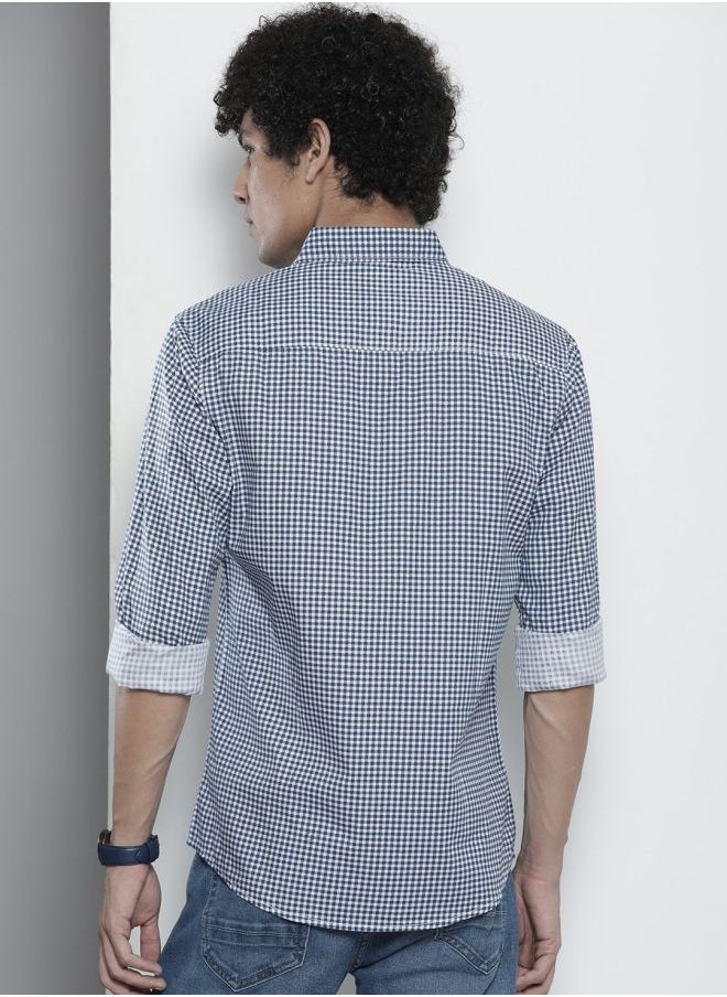 Men Regular Fit Checkered Full Sleeves Cutaway Collar Casual Shirt