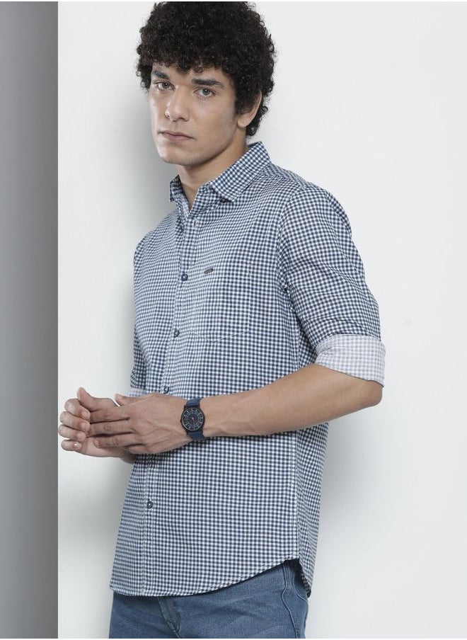 Men Regular Fit Checkered Full Sleeves Cutaway Collar Casual Shirt