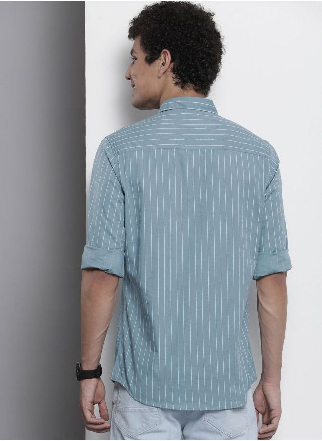 Men Regular Fit STRIPED Full Sleeves Cutaway Collar Casual Shirt