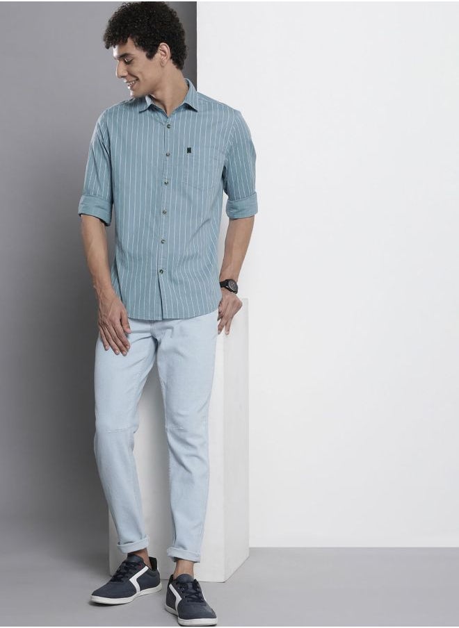 Men Regular Fit STRIPED Full Sleeves Cutaway Collar Casual Shirt