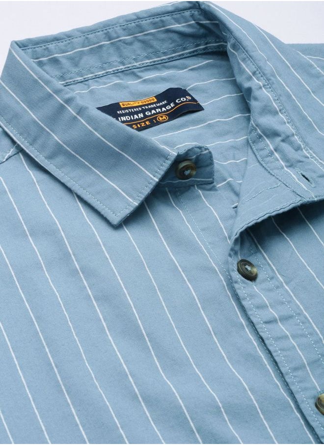 Men Regular Fit STRIPED Full Sleeves Cutaway Collar Casual Shirt