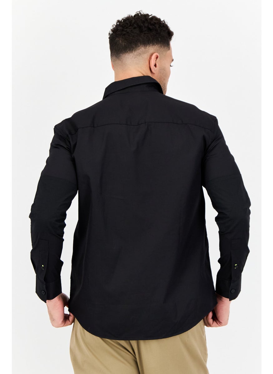 Men Drop Shoulder Fit Solid Long Sleeves Casual Shirt, Black