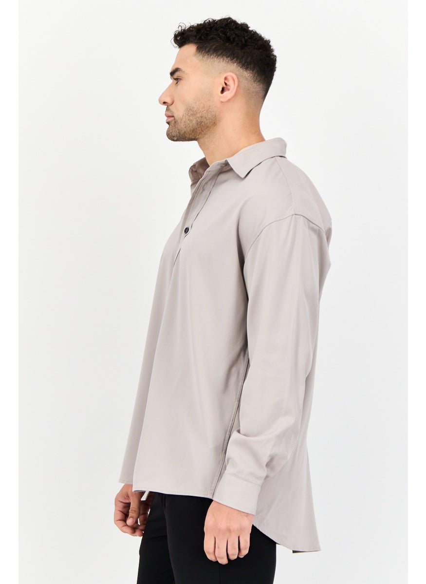 Men Fashion Fit Solid Long Sleeves Casual Shirt, Light Grey