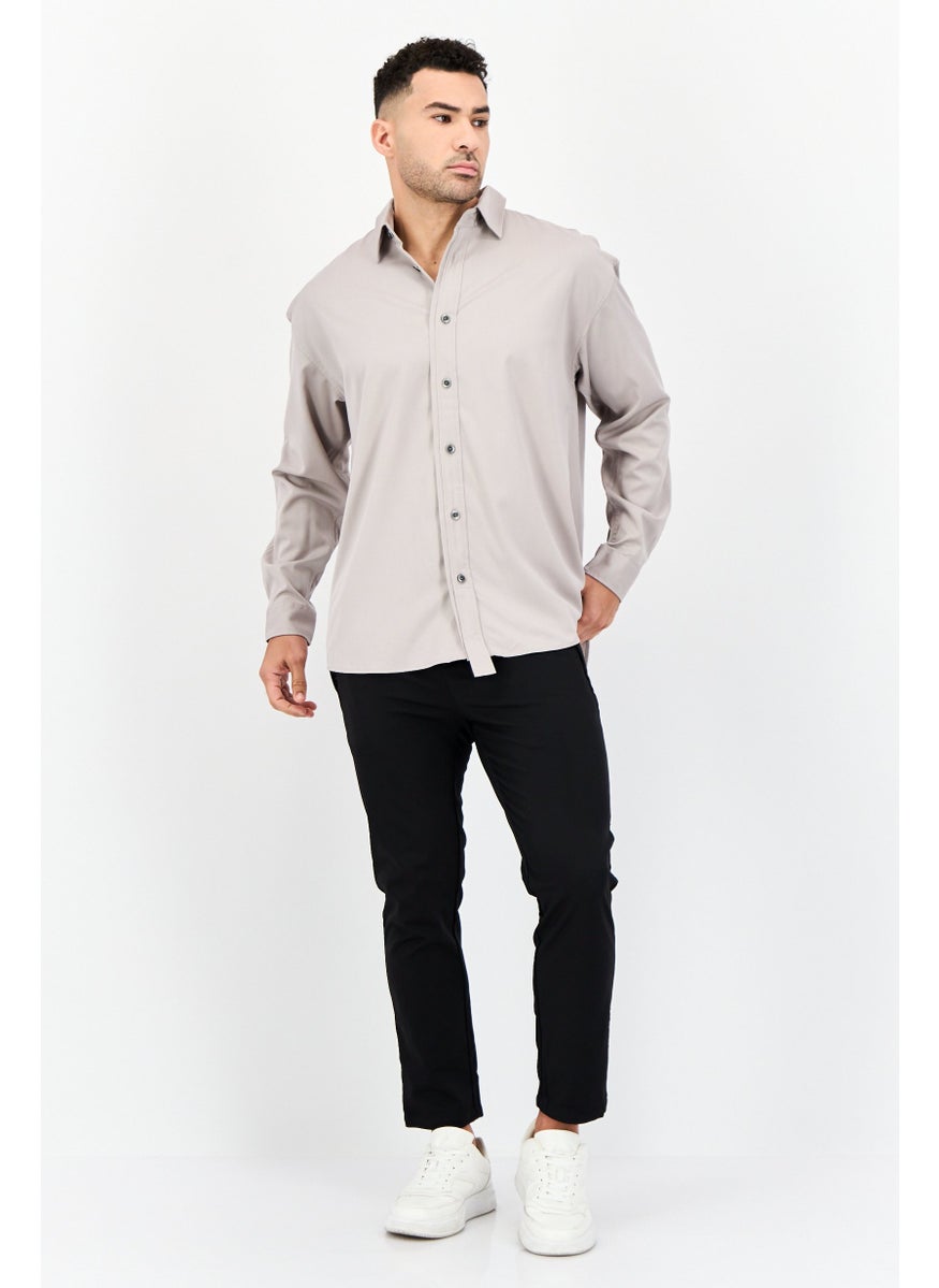 Men Fashion Fit Solid Long Sleeves Casual Shirt, Light Grey