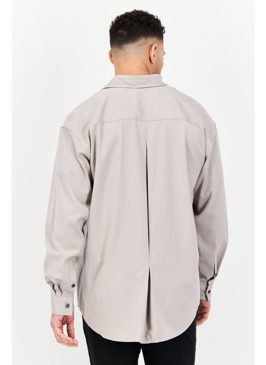 Men Fashion Fit Solid Long Sleeves Casual Shirt, Light Grey