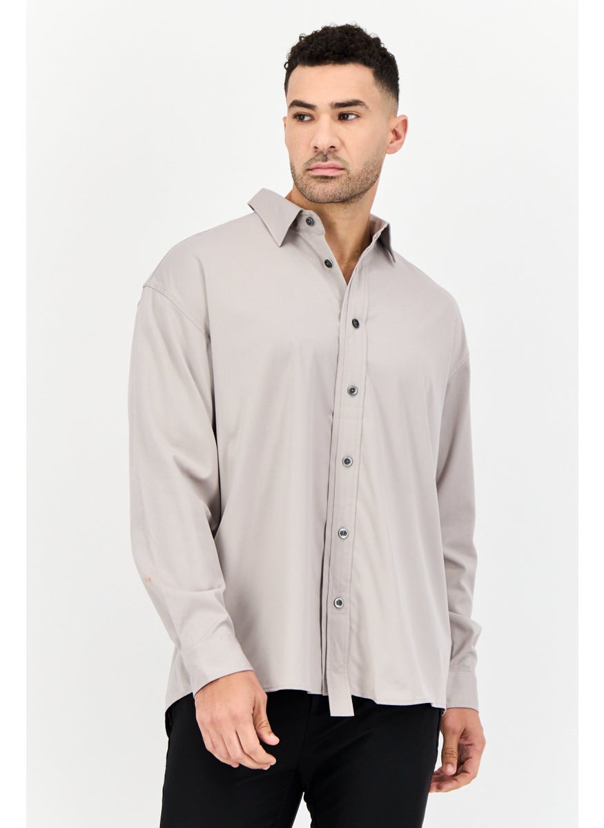 Men Fashion Fit Solid Long Sleeves Casual Shirt, Light Grey