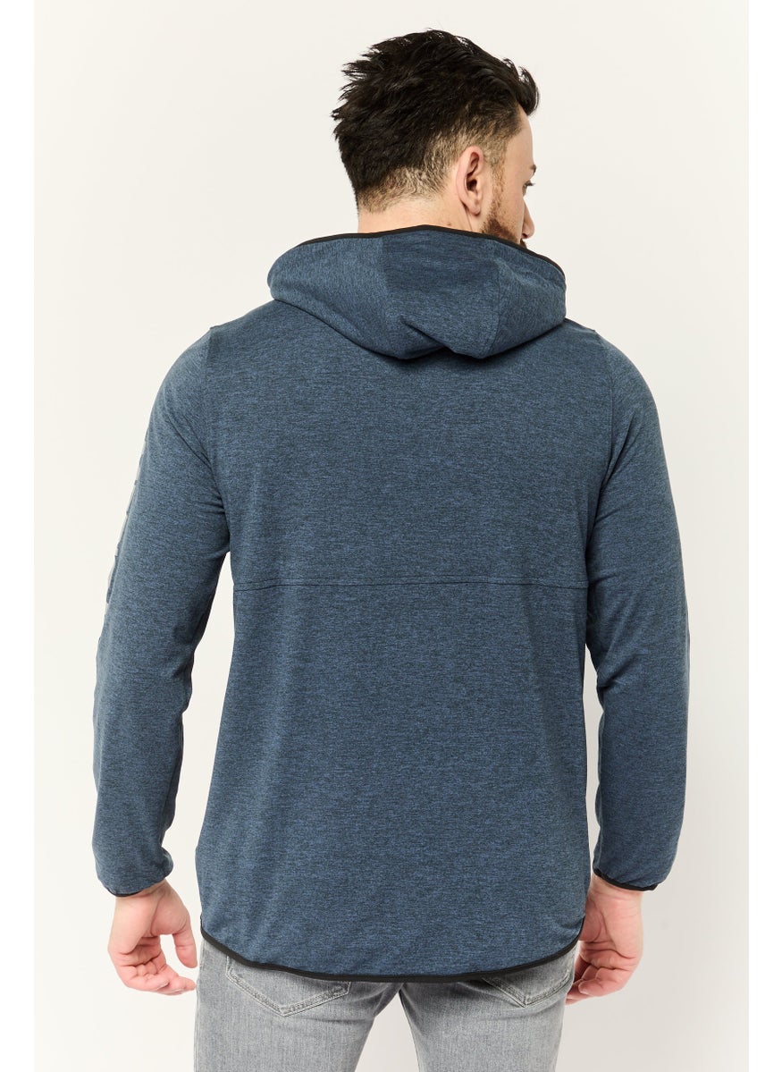 Men Hooded Graphic Print Long Sleeve Hoodie, Heather Navy