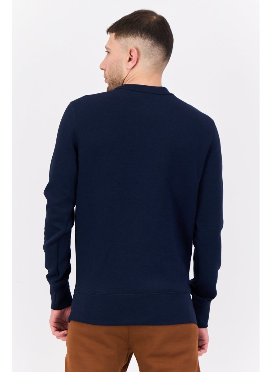 Men Crew Neck Graphic Print Long Sleeves Sweatshirt, Navy