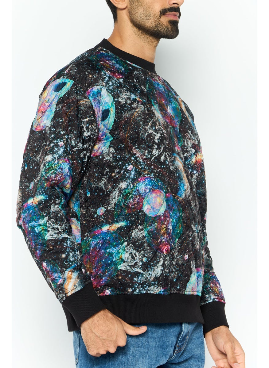 Men Crew Neck All Over Print Long Sleeves Sweatshirt, Black Combo