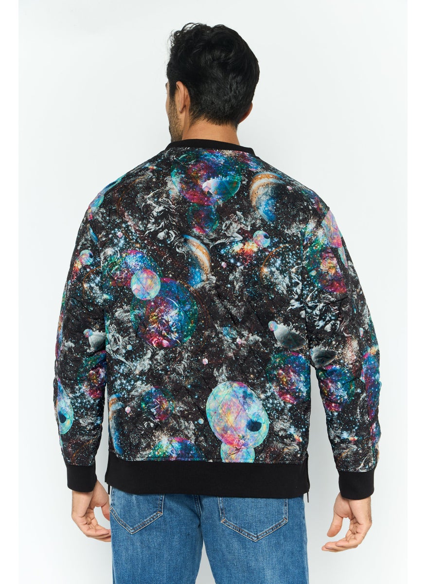 Men Crew Neck All Over Print Long Sleeves Sweatshirt, Black Combo