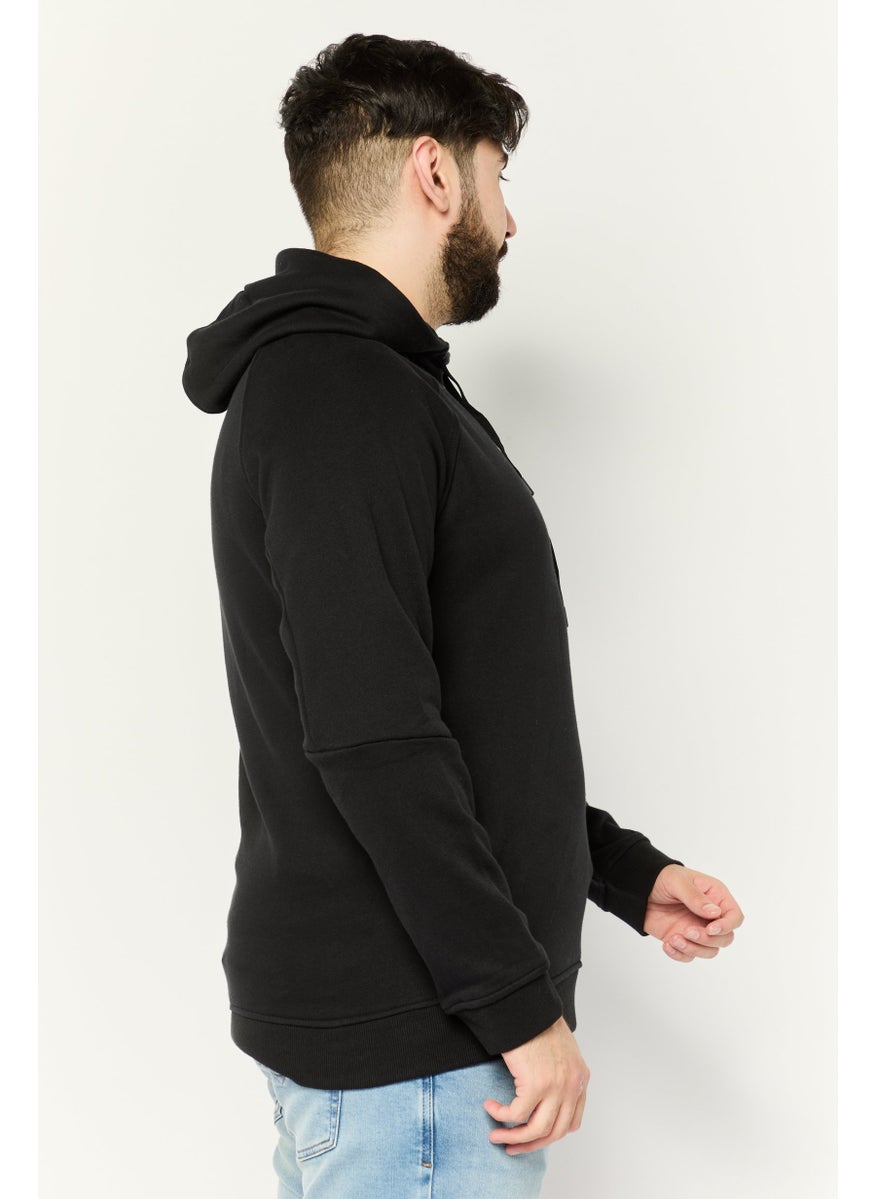 Men Hooded Long Sleeve Plain Sweatshirt, Black