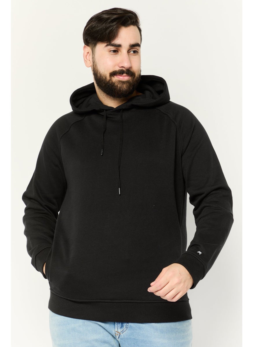 Men Hooded Long Sleeve Plain Sweatshirt, Black