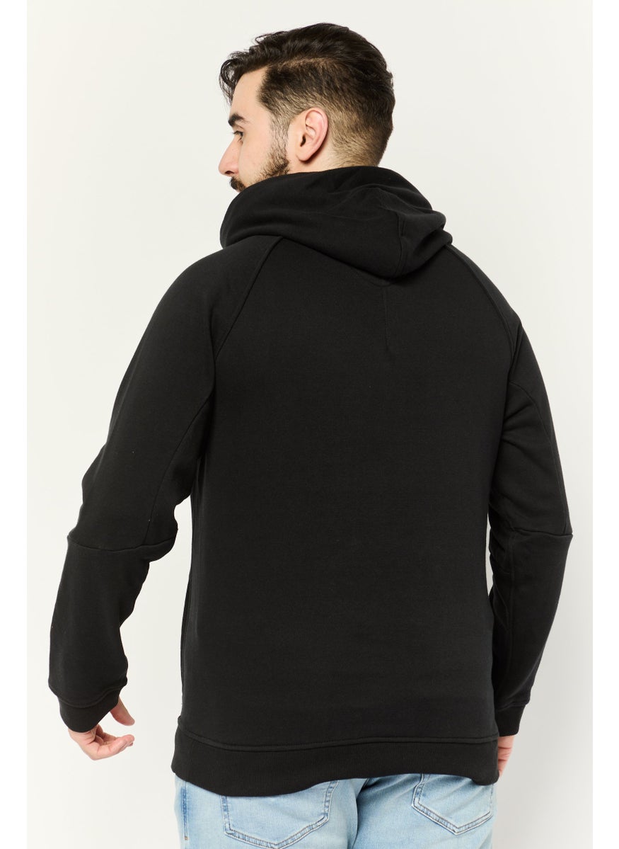 Men Hooded Long Sleeve Plain Sweatshirt, Black