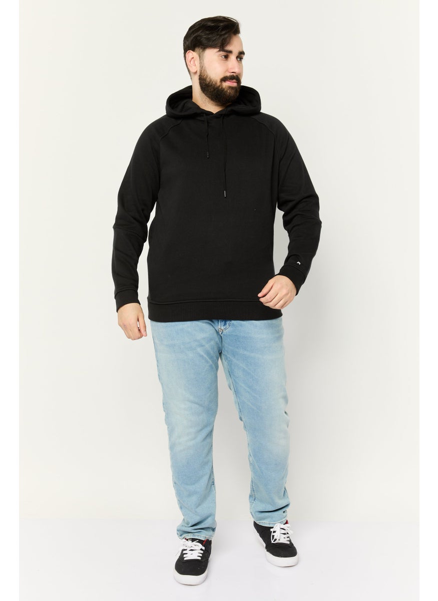 Men Hooded Long Sleeve Plain Sweatshirt, Black