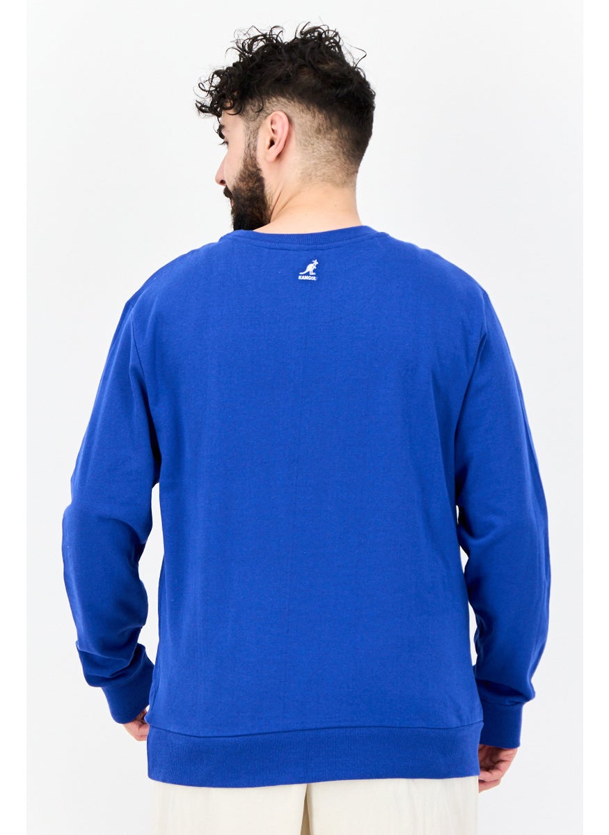 Men Ribbed Neck Solid  Long Sleeves Sweatshirt, Blue