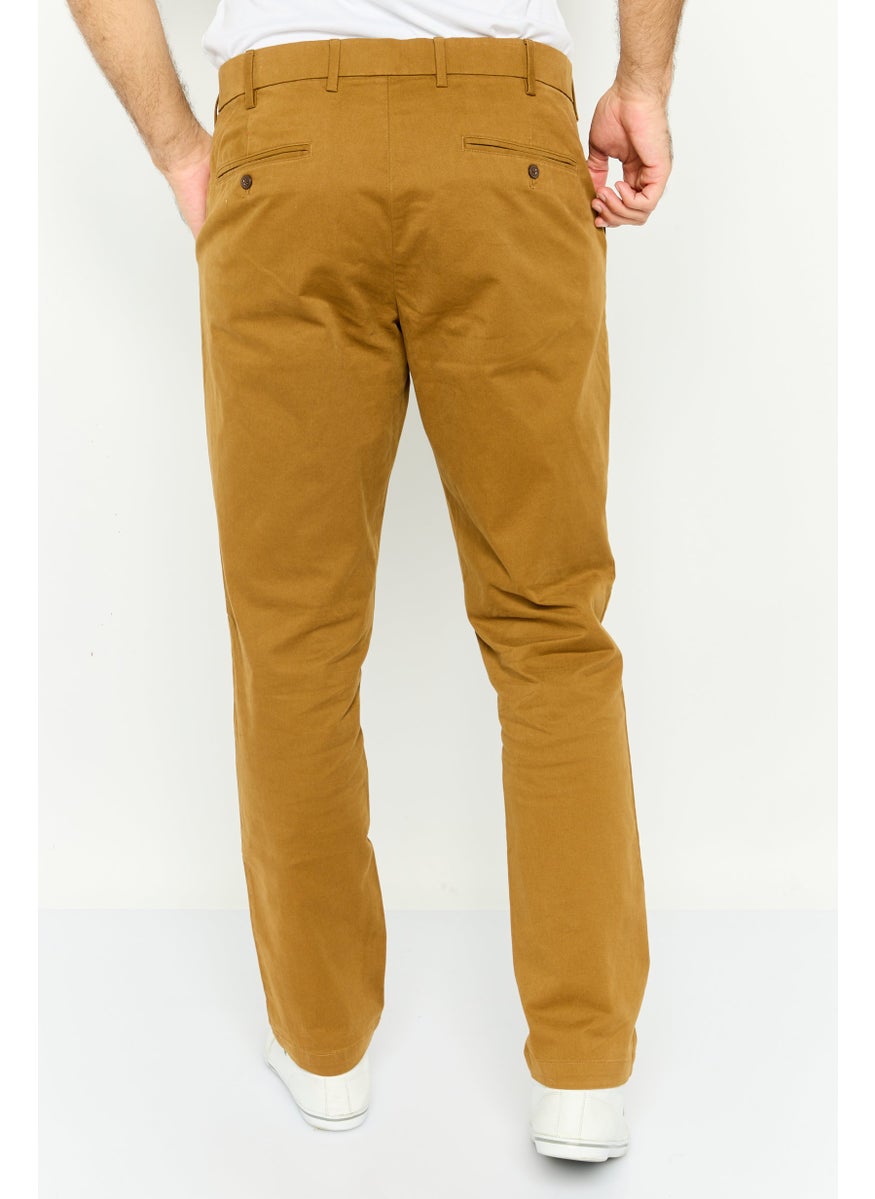 Men Slim Fit Solid Straight Pants, Brown